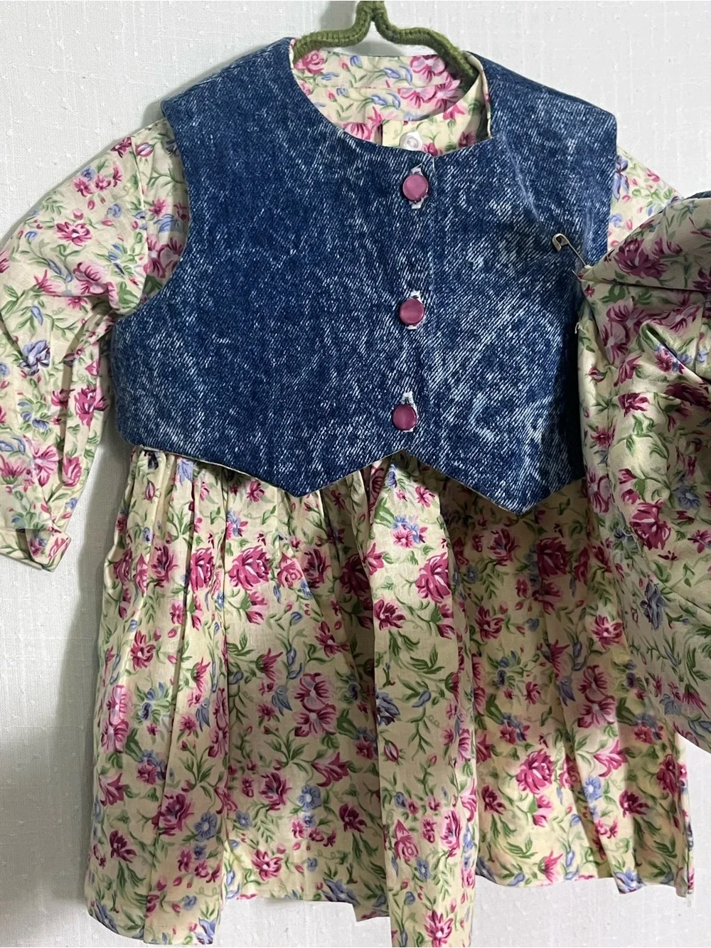 Handmade Doll Dress Outfit Set Floral Denim Dress Hat & Flower